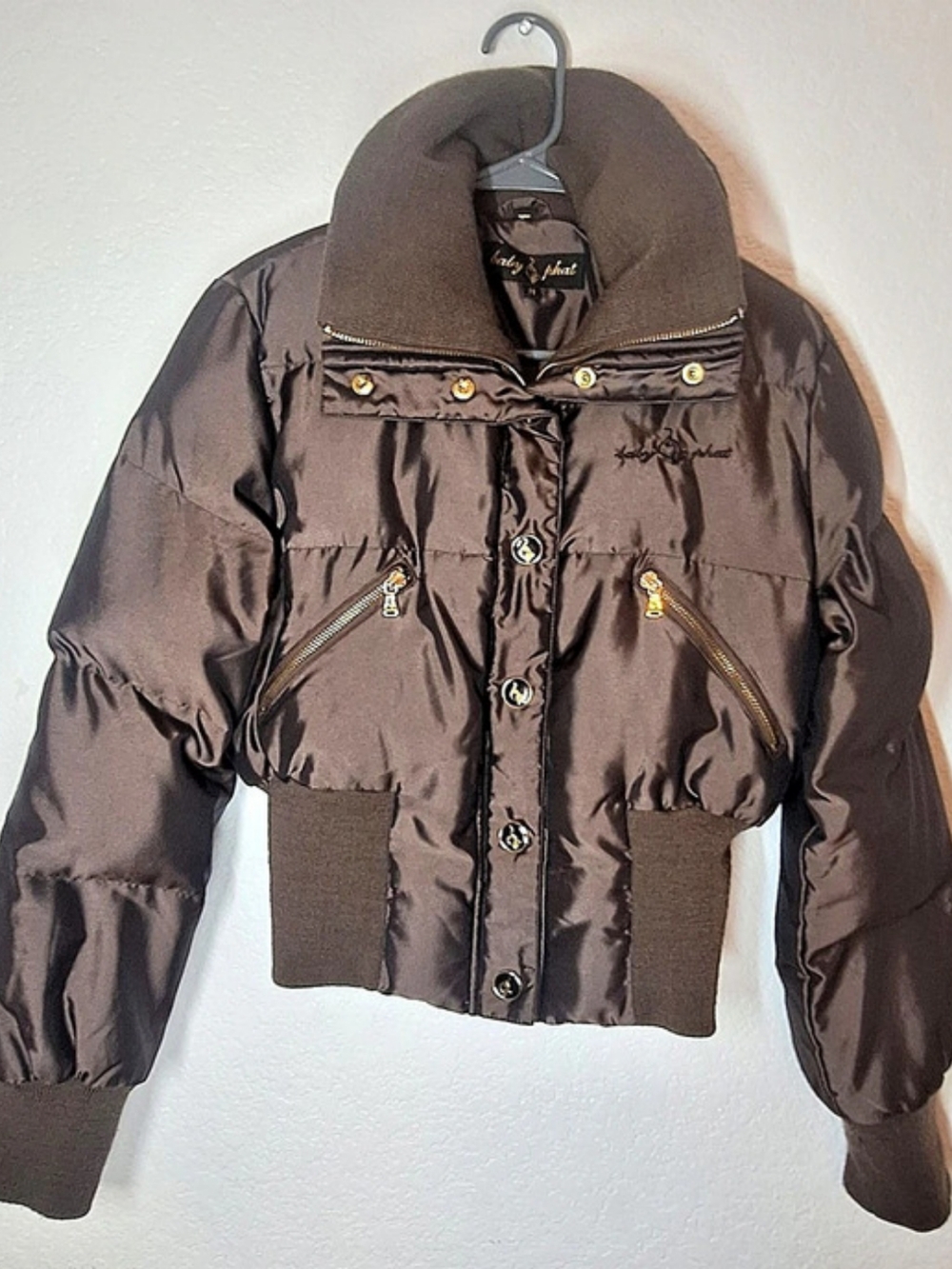 Baby Phat Vintage Y2K Brown Puffer Jacket with Leopard Lining Medium
